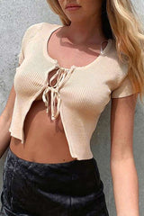 Tie Front Crop Short Sleeve T-shirt