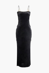 Velvet O-Ring Side Cut Out Slit Maxi Dress