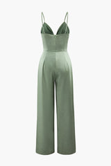 V-neck Twist Front Satin Jumpsuit