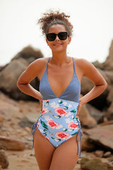 Floral Print Glamorous Lace-Up One Piece Swimwear