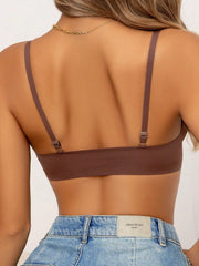 Solid Double Front Closures Wireless Bra Brown