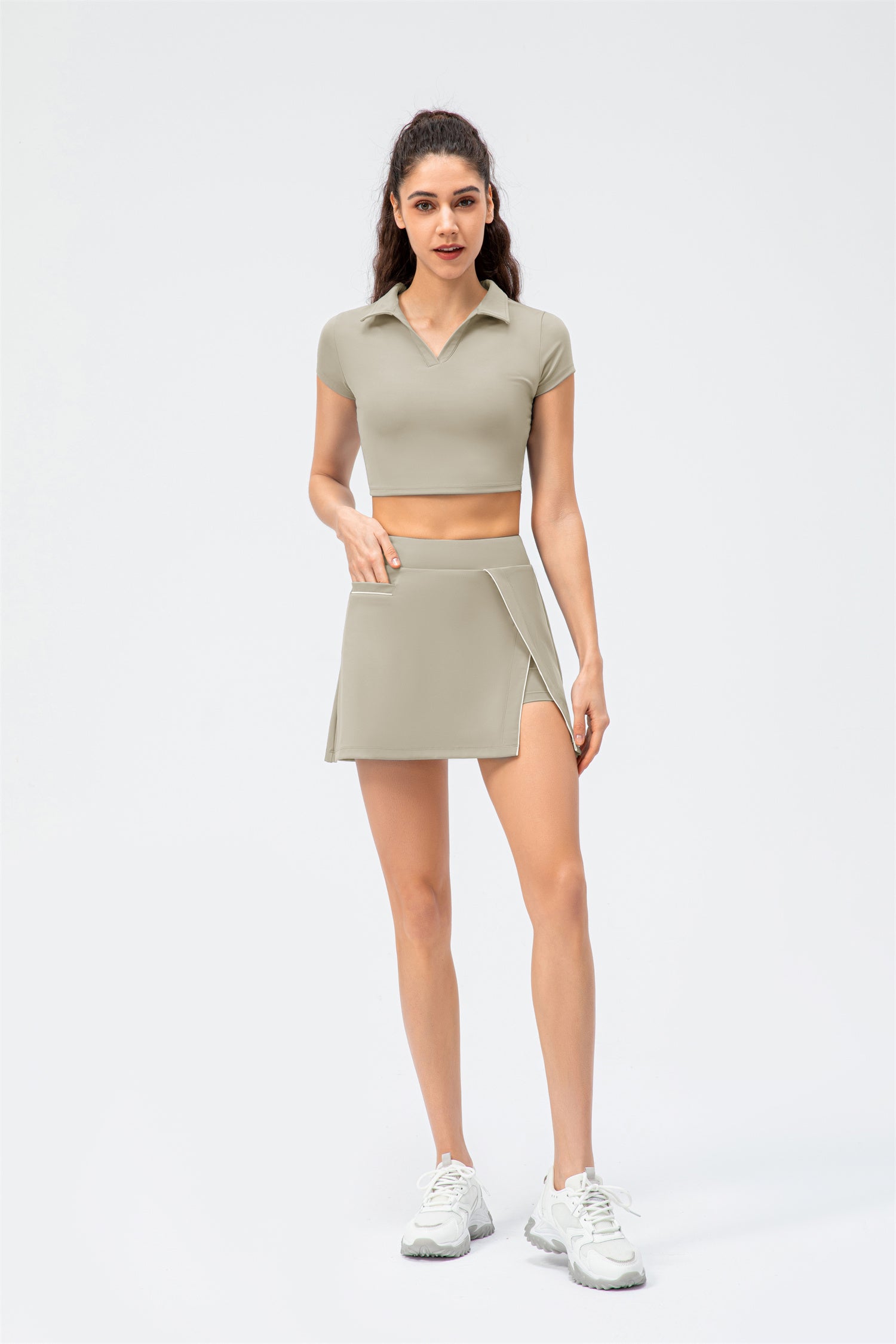 V-Neck Cropped High Waist Top