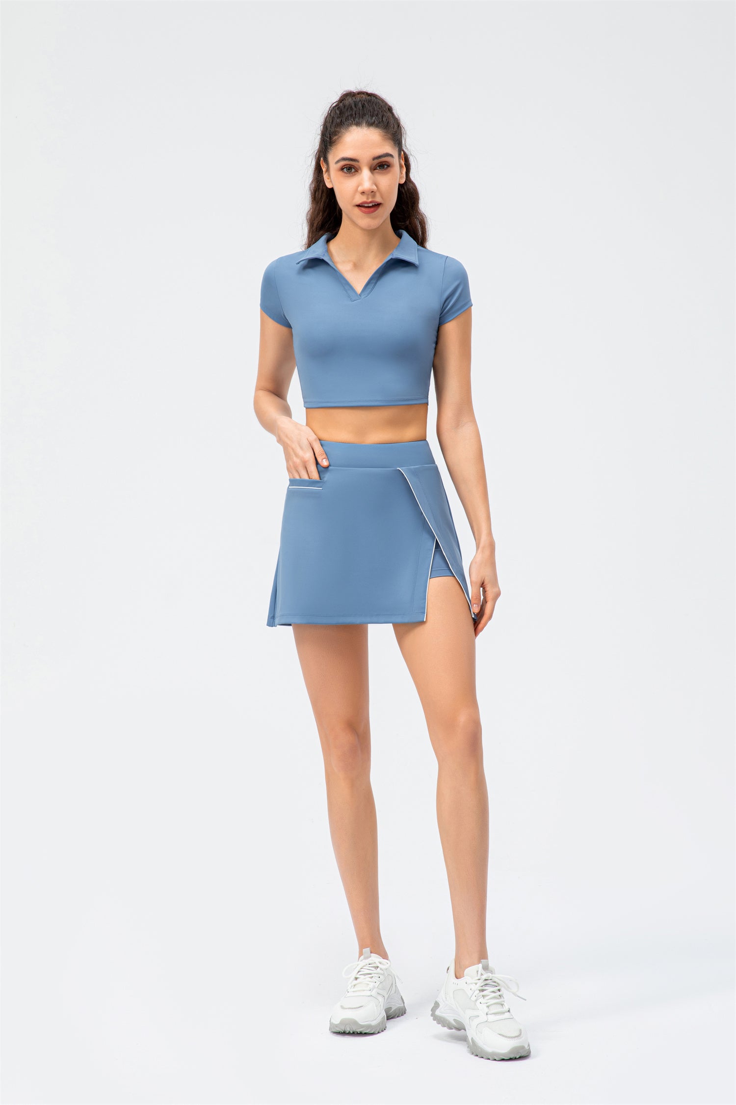 V-Neck Cropped High Waist Top