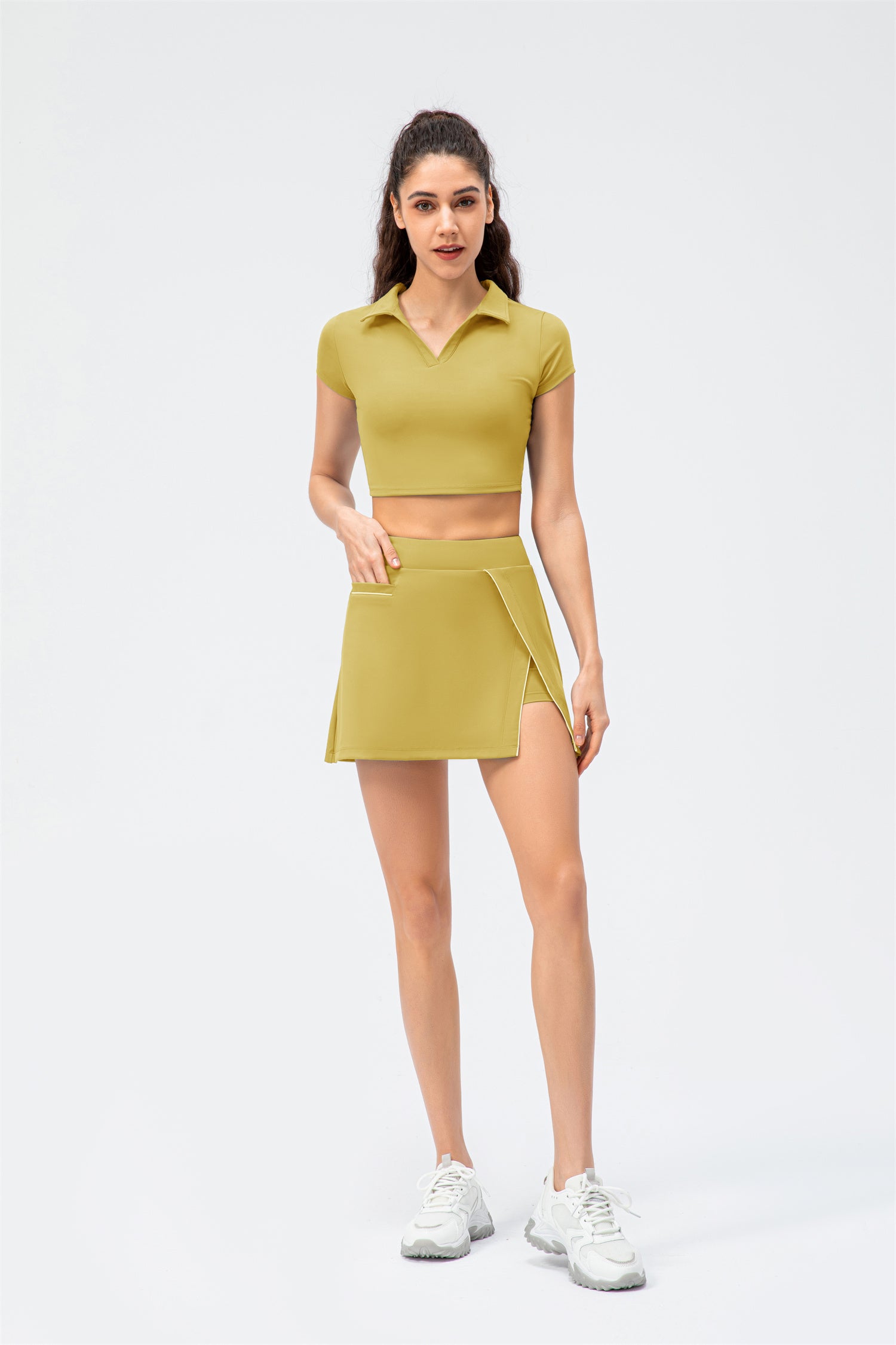 V-Neck Cropped High Waist Top