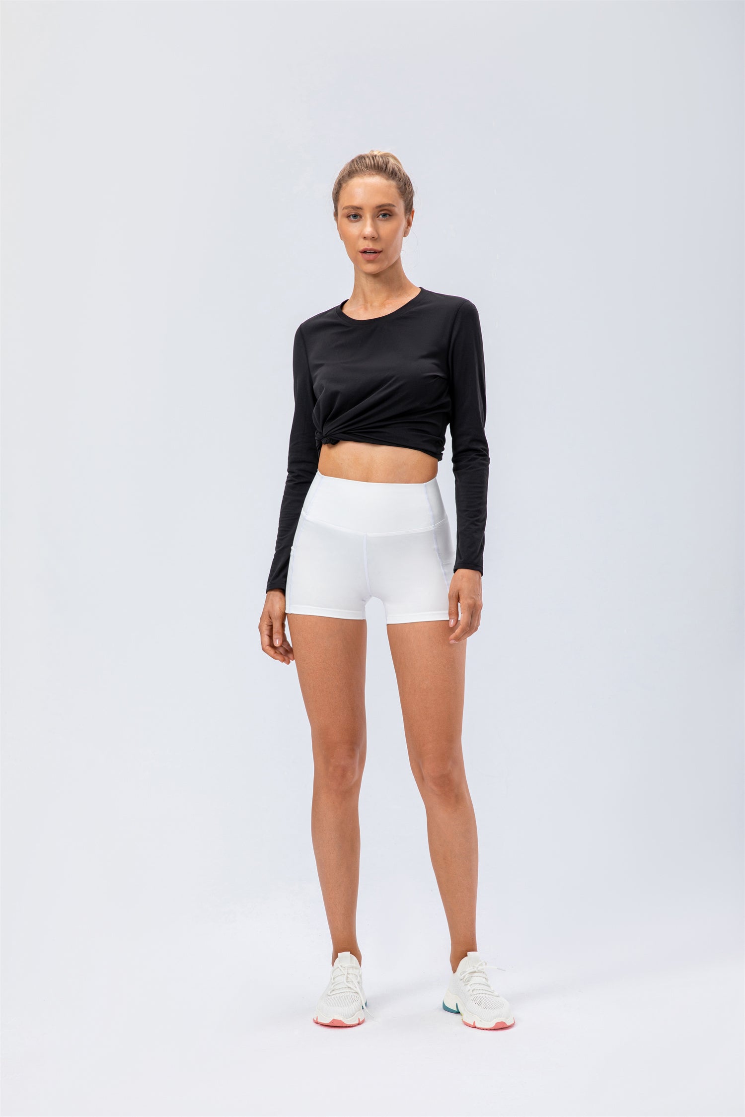 High Waisted Side Pocket Biker Shorts-Cloud