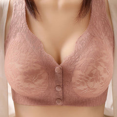 Plus Size Comfortable Button Front Closure Lace Bra