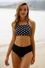 Revneu  Polka Dot Halter Collar Elegant High Waist Bikini