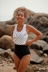Revneu  Lines Print On-trend One Piece Swimwear