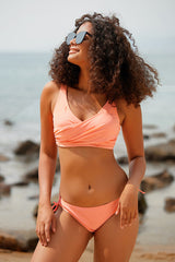Revneu  Solid Color Retro Twist-Front Bikini Set