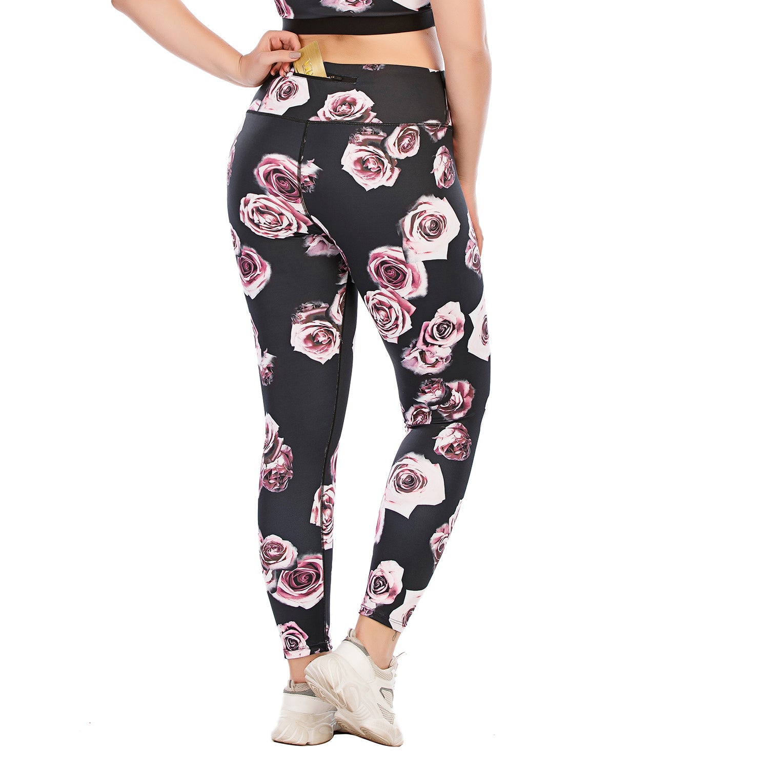 Rose Printed Workout Yoga Pants for Plus Size