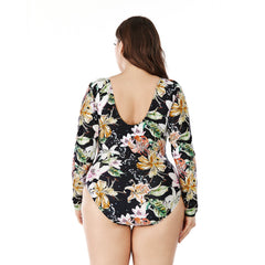 Plus Size Long Sleeve Rash Guard One Piece Printing Bathing Suits