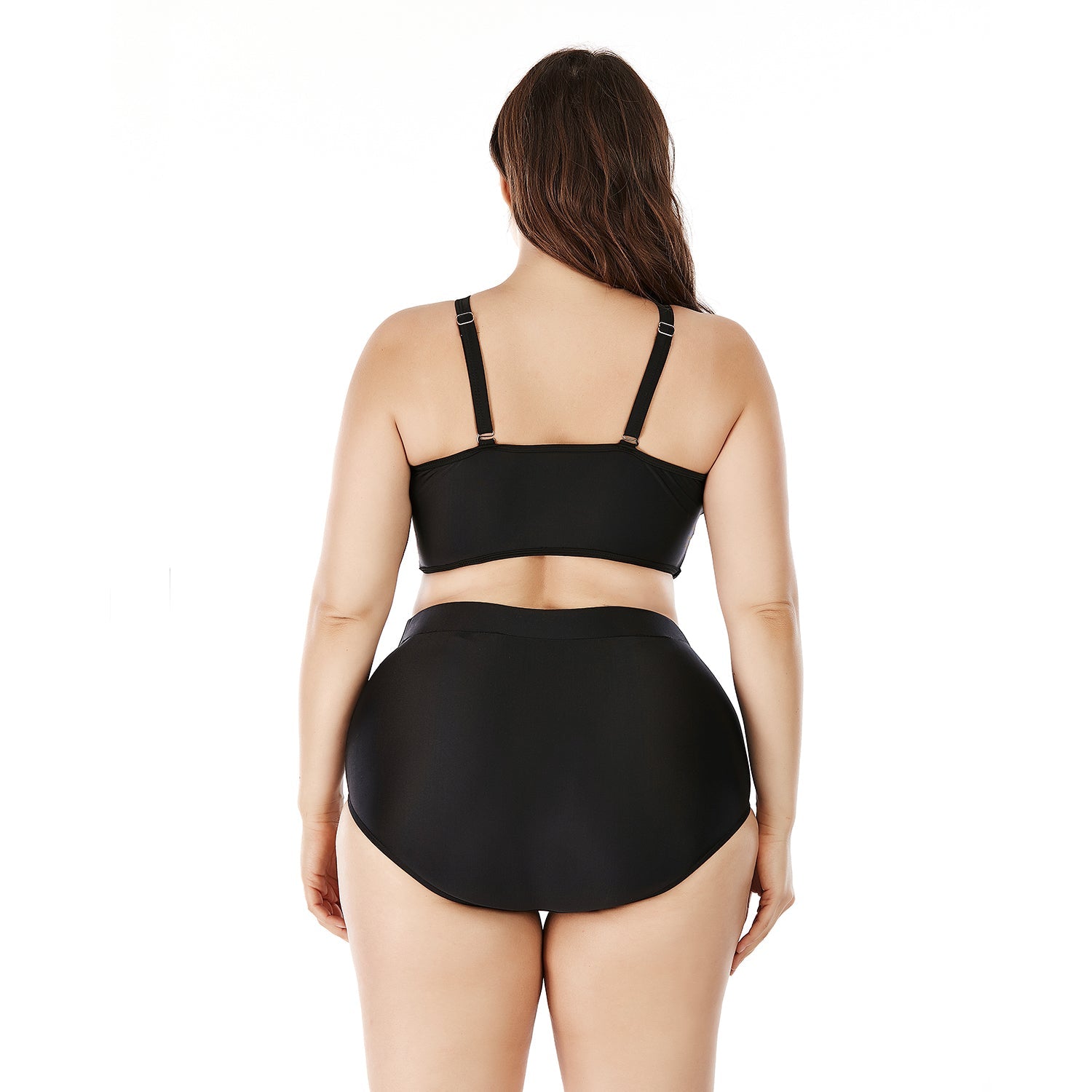 SiySiy Plus Size Two Piece Swimsuit Mesh Pure Black Swimsuit