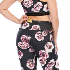 Rose Printed Workout Yoga Pants for Plus Size