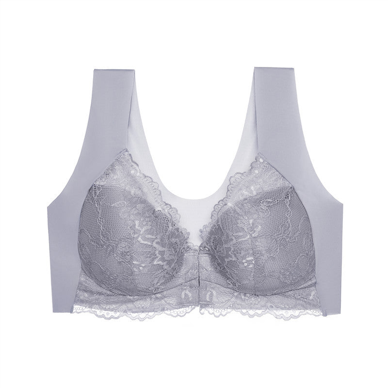 Lace Seamless Wirefree Push-up Pus size Full Coverage Bra Gray