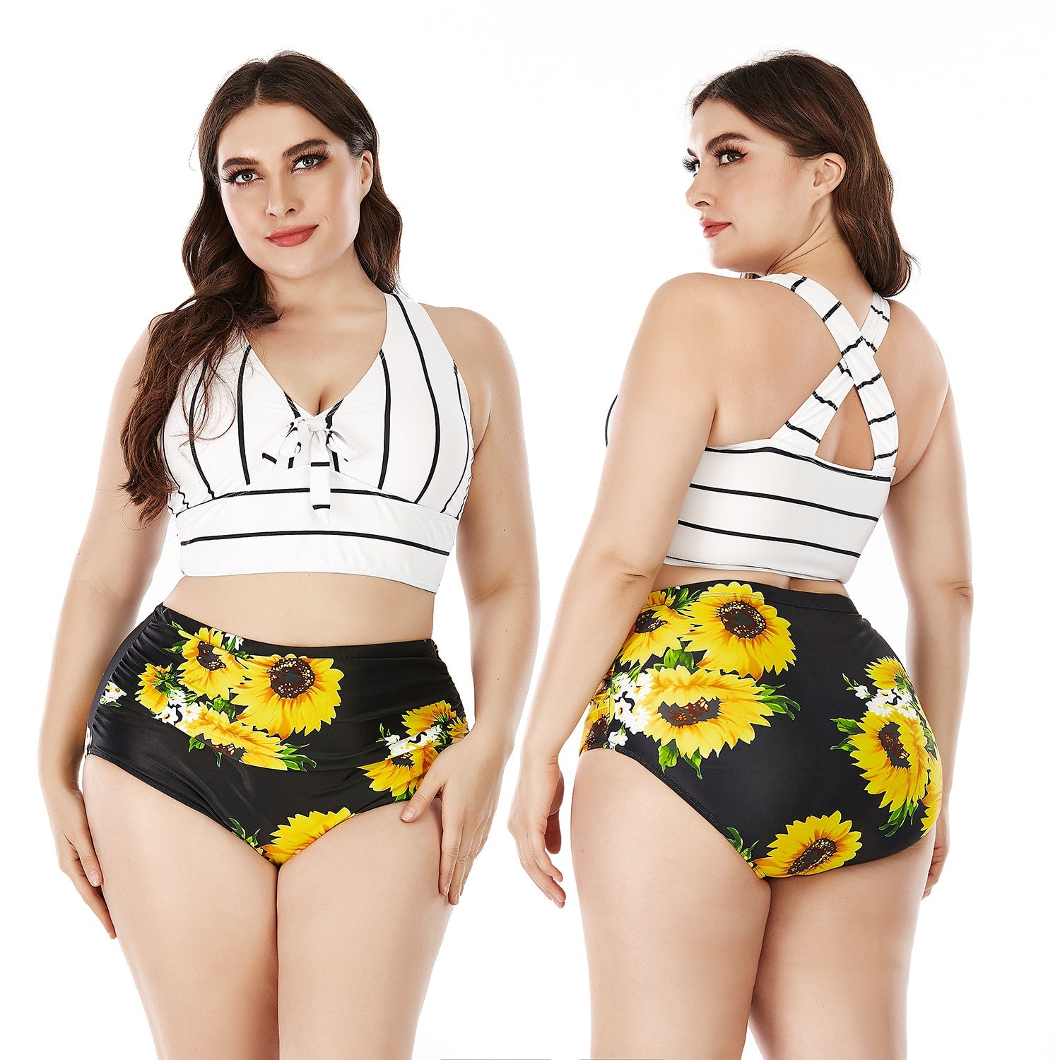 Plus Size Printing High Waist Bikini Swimsuit Two Piece Bathing Suit