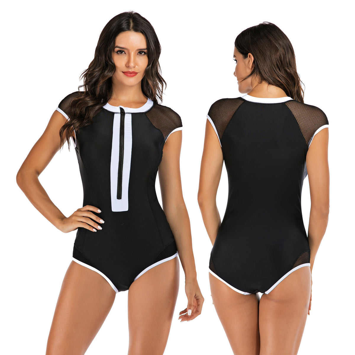 One Piece Swimsuit Zipper Bathing Suits for Surfing Swimwear