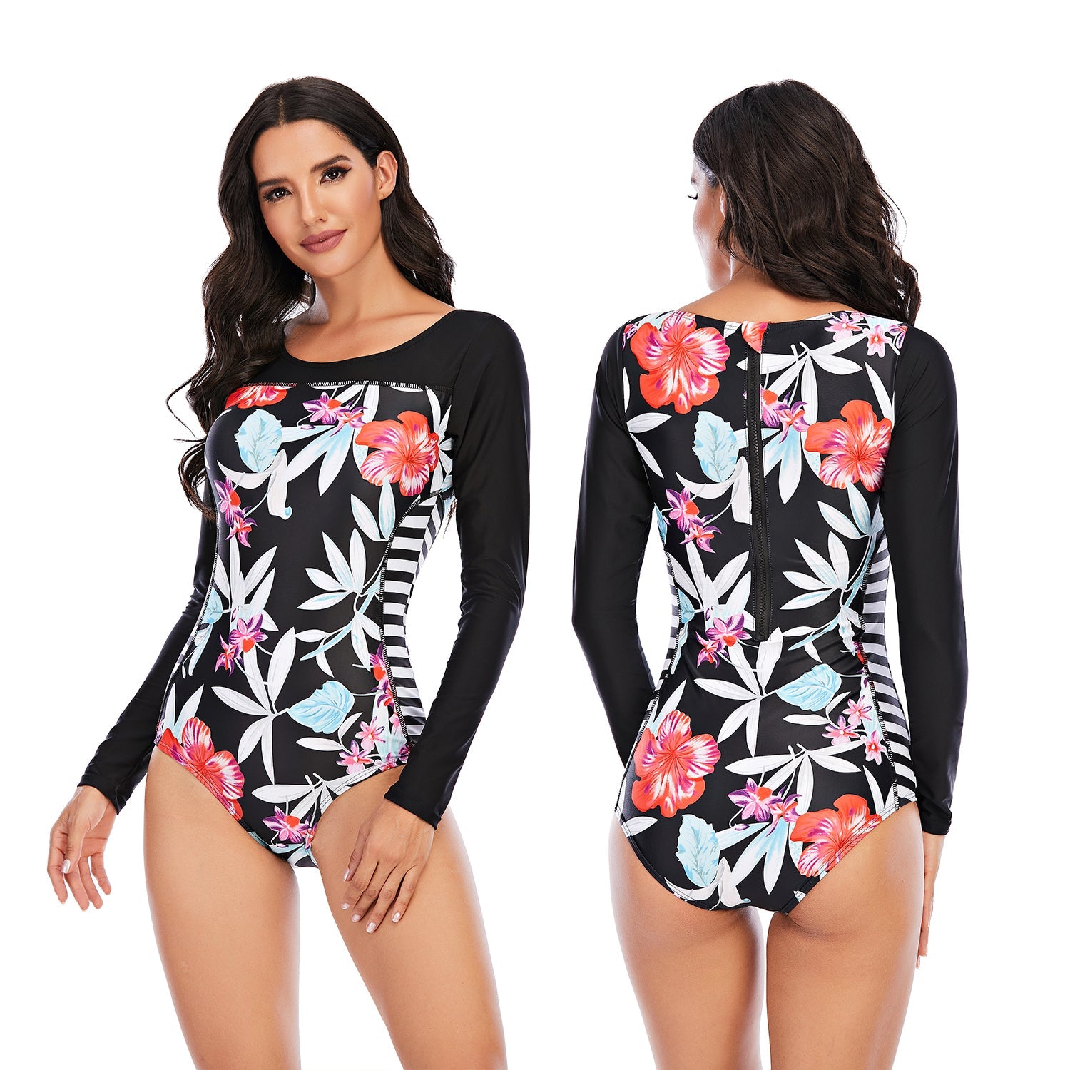 Swimwear One Piece Bathing Suit Rash Guard Zipper Swimsuit