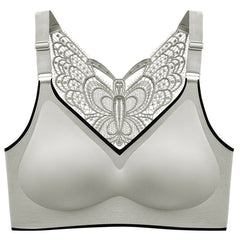 Butterfly Lace Plus Size Wireless Bra LightGray