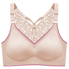 Butterfly Lace Plus Size Wireless Bra Beige