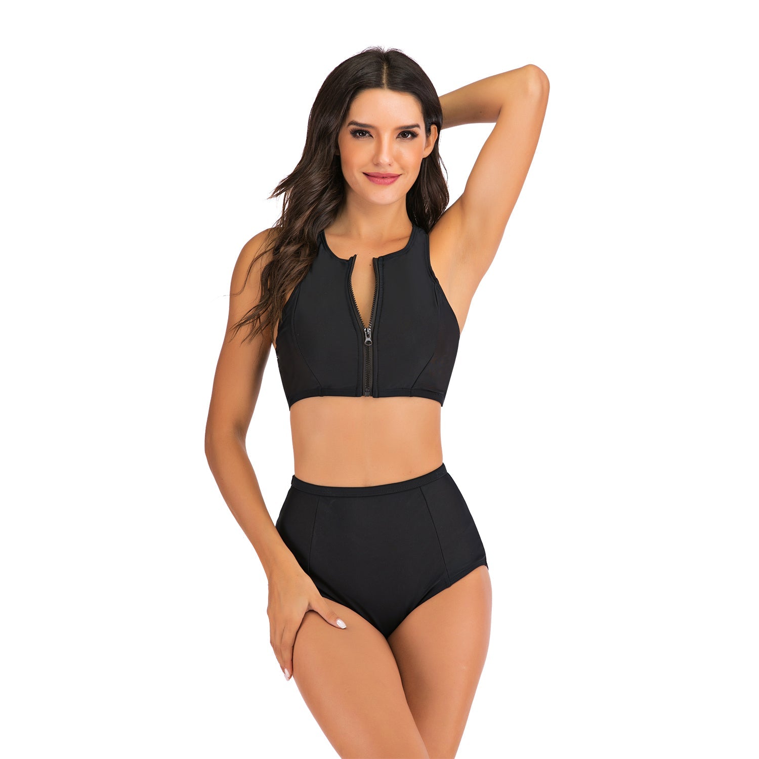 High Waisted Bikini Sporty Retro High Neck Two Piece Swimsuits