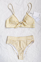 Yellow Check High Waisted Bikini Bottom