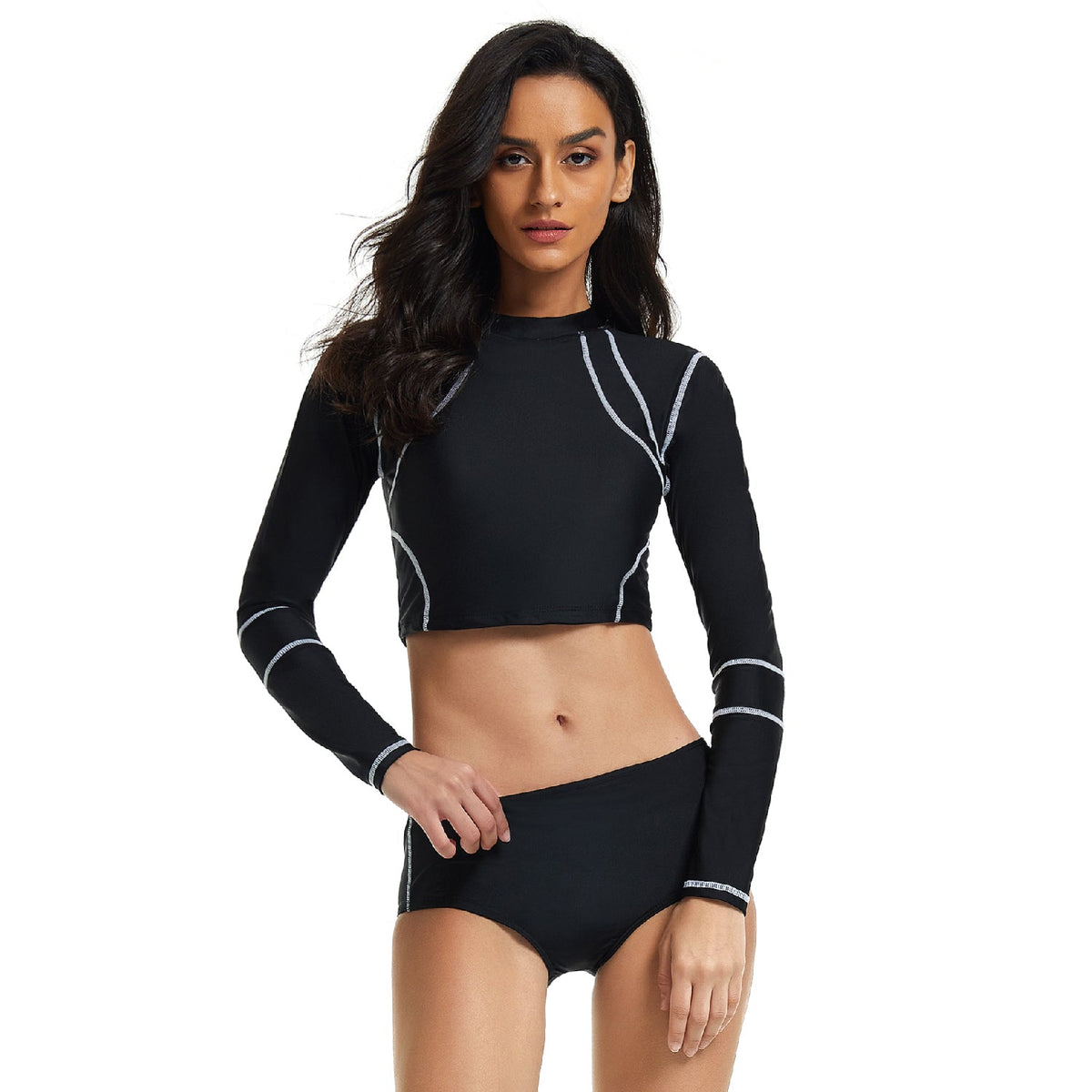 Long Sleeve Swimsuit for Crop Top Rash Guard