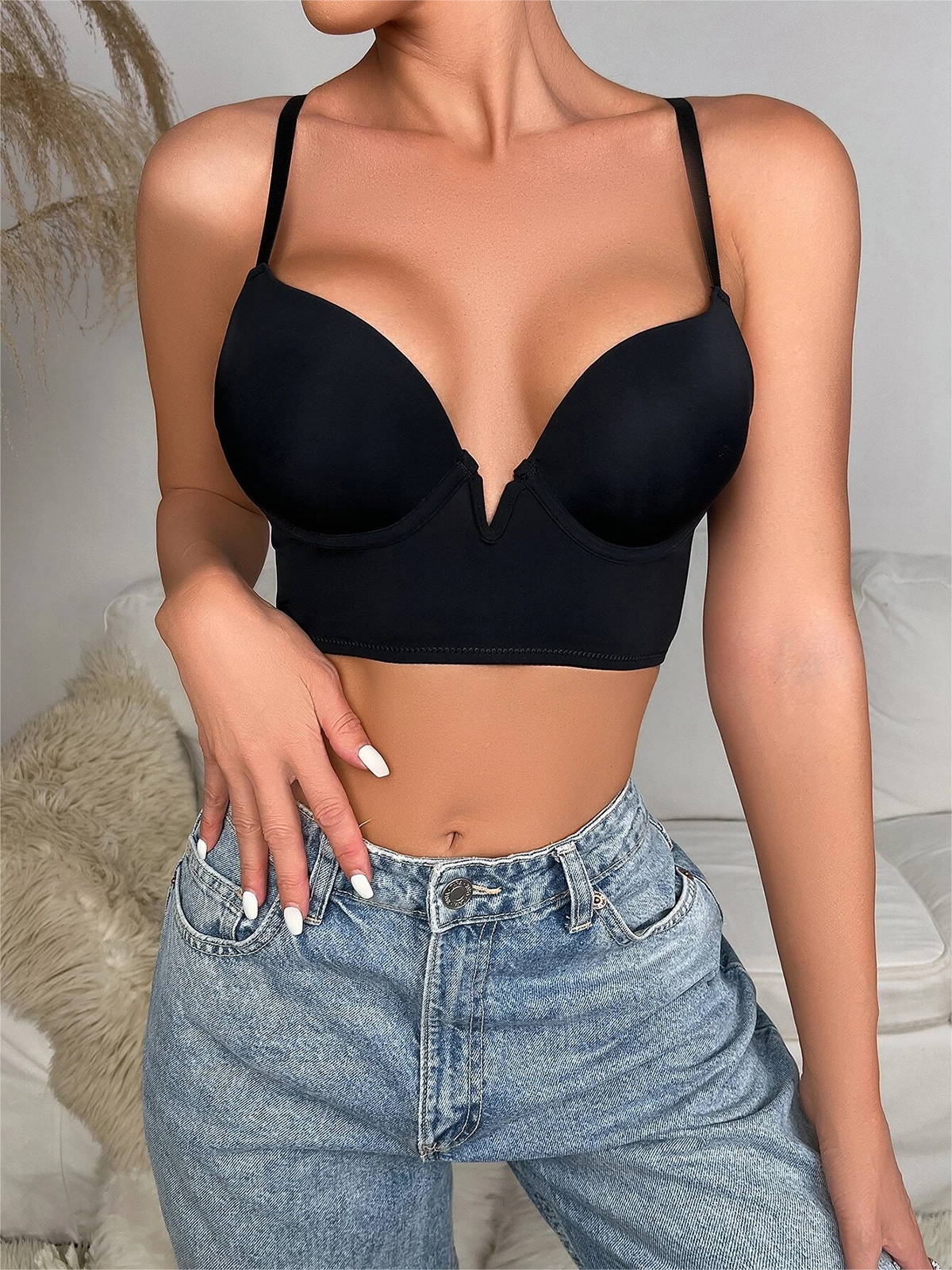 Solid Crisscross Underwire Push-up Bra