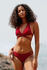 Revneu  Solid Color Halter Collar Elegant Beach Bikini