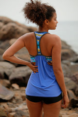 Revneu  Patchwork Sporty Scoop Neck Racerback Tankini