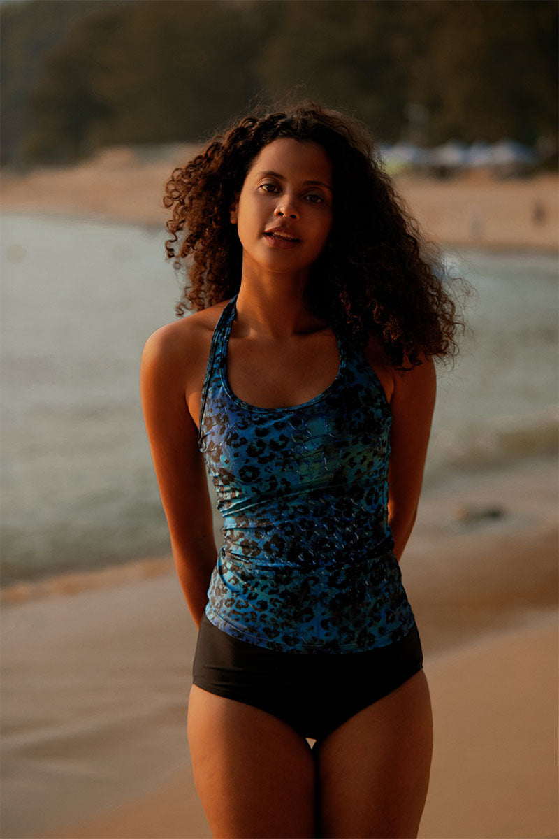 Revneu  Floral Print Halter Collar Feminine Tankini