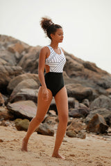 Revneu  Lines Print On-trend One Piece Swimwear