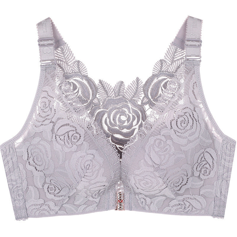 Plus Size Front Closure Floral Lace Wirefree Bra