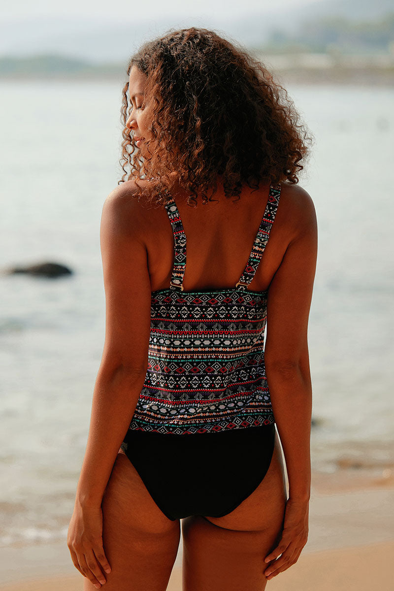 Revneu  Black Multi Oversized Tankini Set