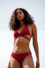 Revneu  Solid Color Halter Collar Elegant Beach Bikini