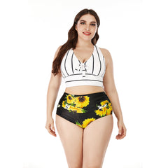 Plus Size Printing High Waist Bikini Swimsuit Two Piece Bathing Suit