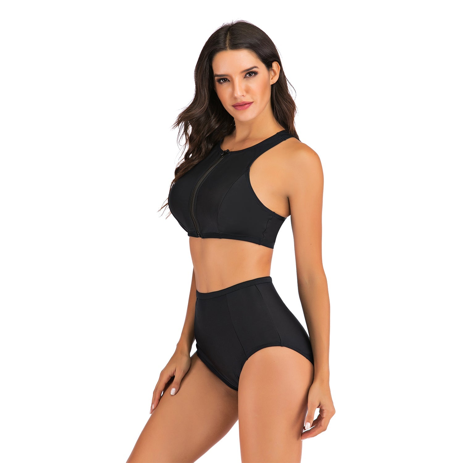 High Waisted Bikini Sporty Retro High Neck Two Piece Swimsuits