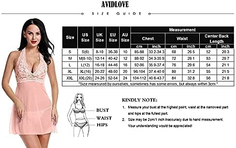 Avidlove Lingerie Halter Chemise Lace Babydoll Mesh Nightwear V Neck Teddy