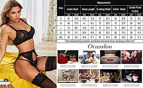 Avidlove Lace Garter Lingerie Set with Underwire Push Up Lingerie Set (No Stockings)