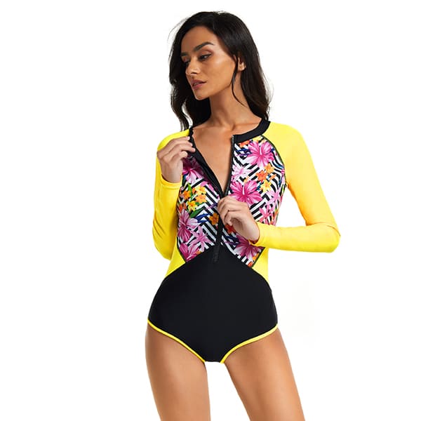 Long Sleeve Bathing Suit One Piece Zipper Swimsuit