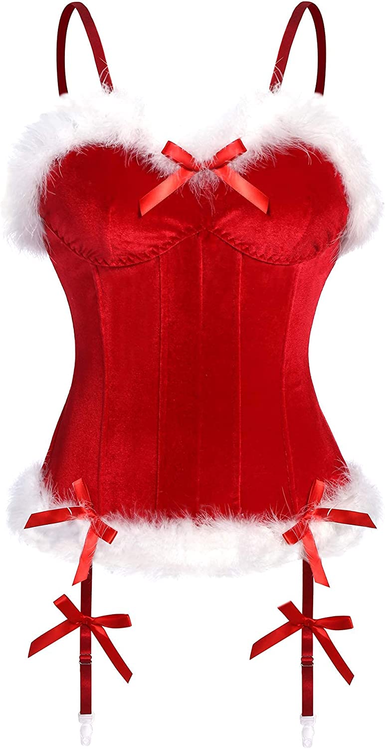 Avidlove Christmas Lingerie for Santa Costume Bustier Corset Top Bodysuit Garter Lingerie