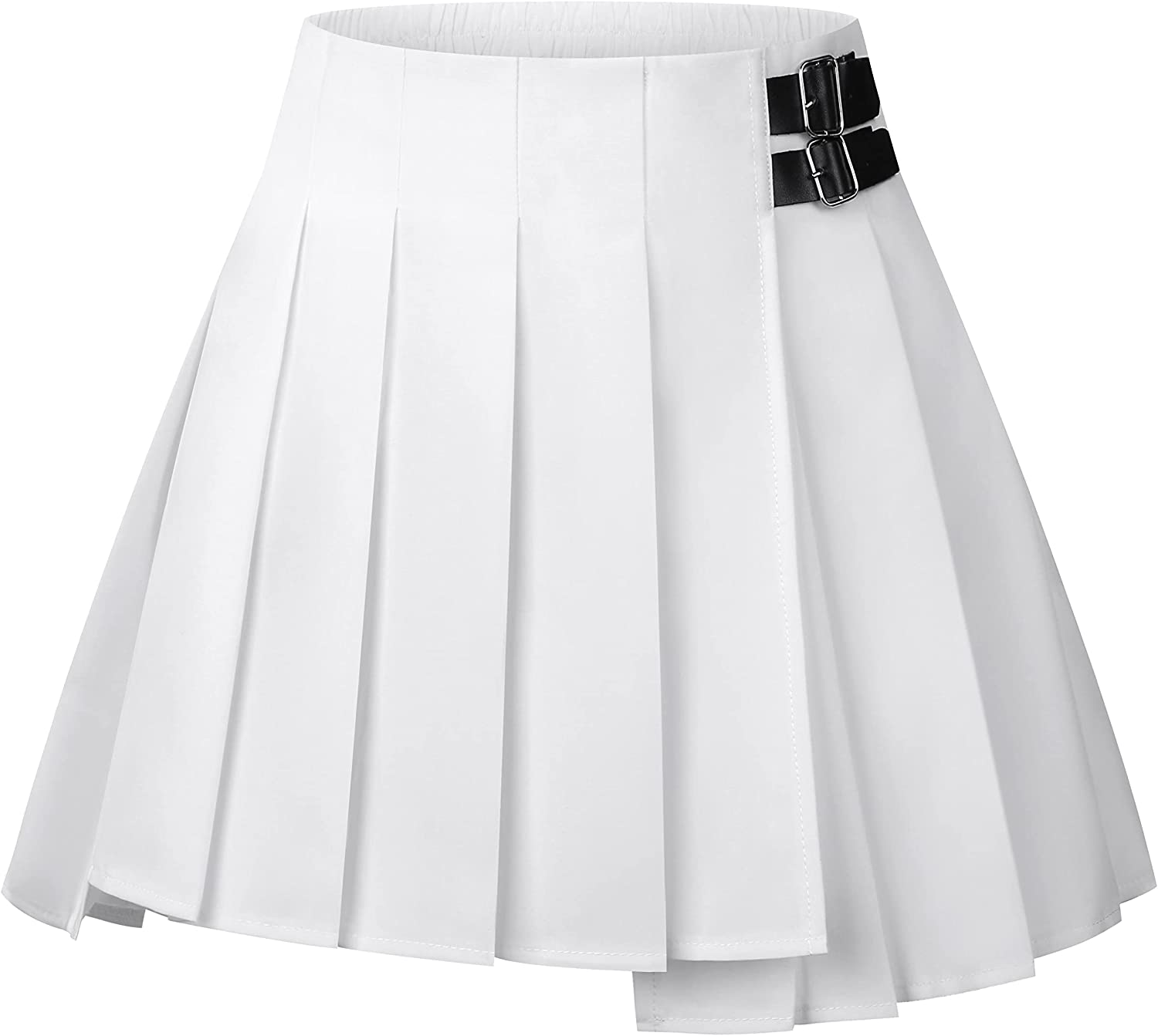 Avidlove Plaid Pleated A-Line High Waist Uniform Mini Skirt with Elastic Band