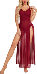 Avidlove Plus Size Dress For Babydoll Mesh Maxi Nightdress Strappy Exotic Sleepwear Side Slits