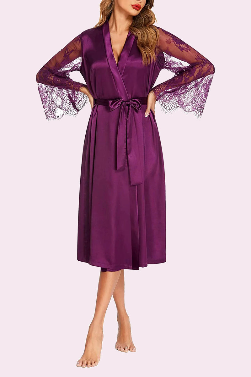 Avidlove Floral Lace Kimono Robe Long Sleeves Dressing Gown Bathrobe Bride Robe Nightwear