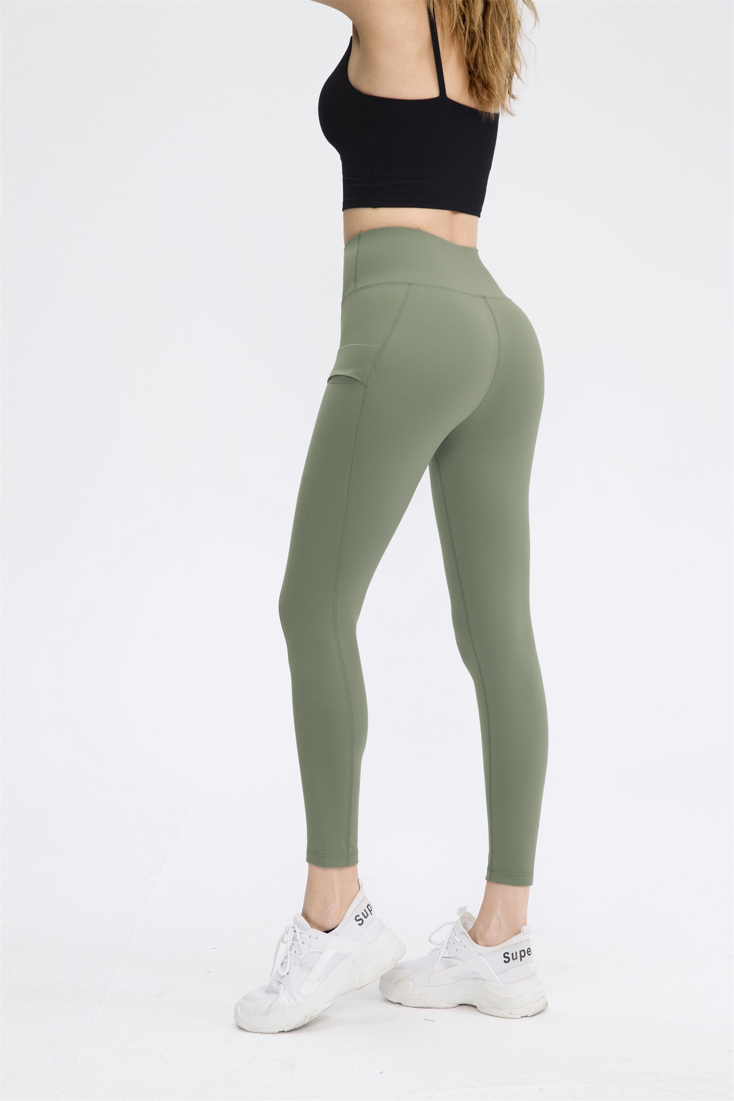 High Waisted Double Pocket Plain Leggings