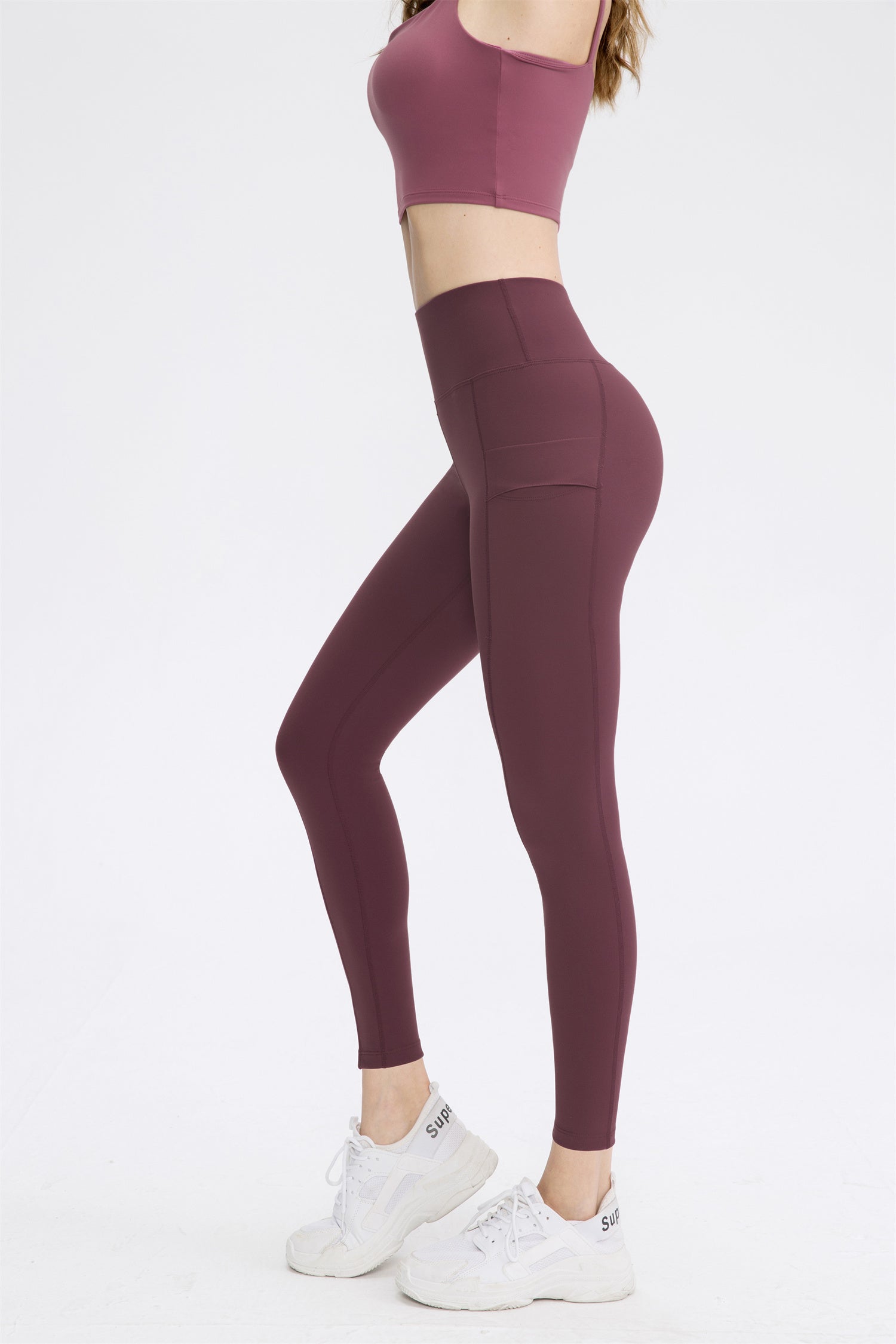 High Waisted Double Pocket Plain Leggings