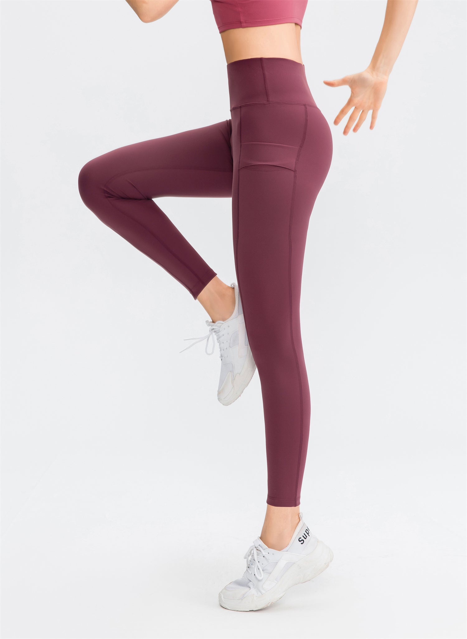 High Waisted Double Pocket Plain Leggings