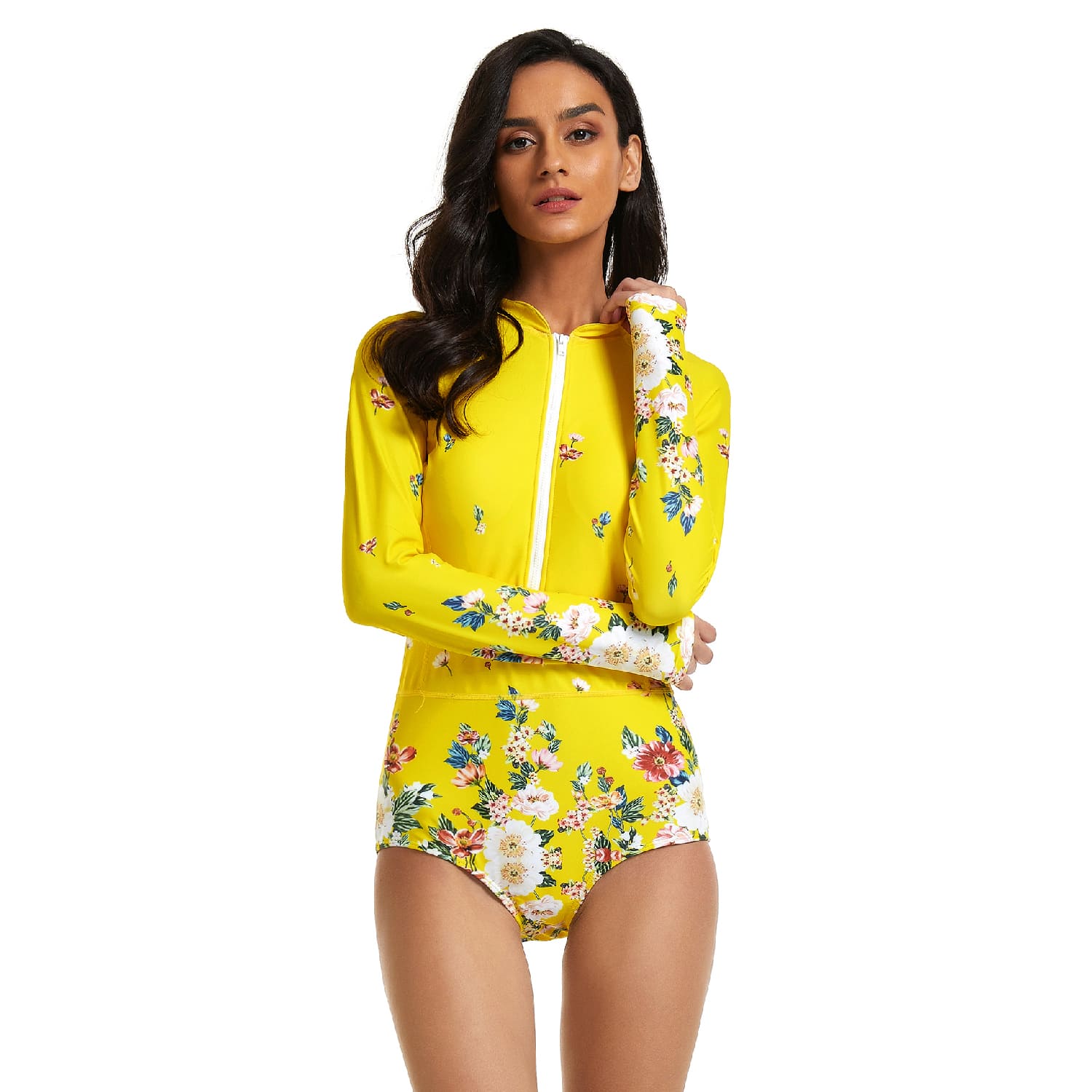 Yellow Swimsuit Long Sleeve Bathing Suit Beachwear