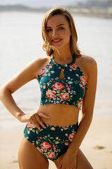 Revneu  Girly High Waist Flower Print Bikini