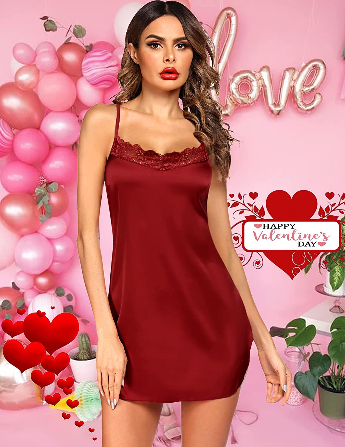 Avidlove Lingerie for Satin Lace Chemise Nightgown Silk Babydoll Sleepwear Dress