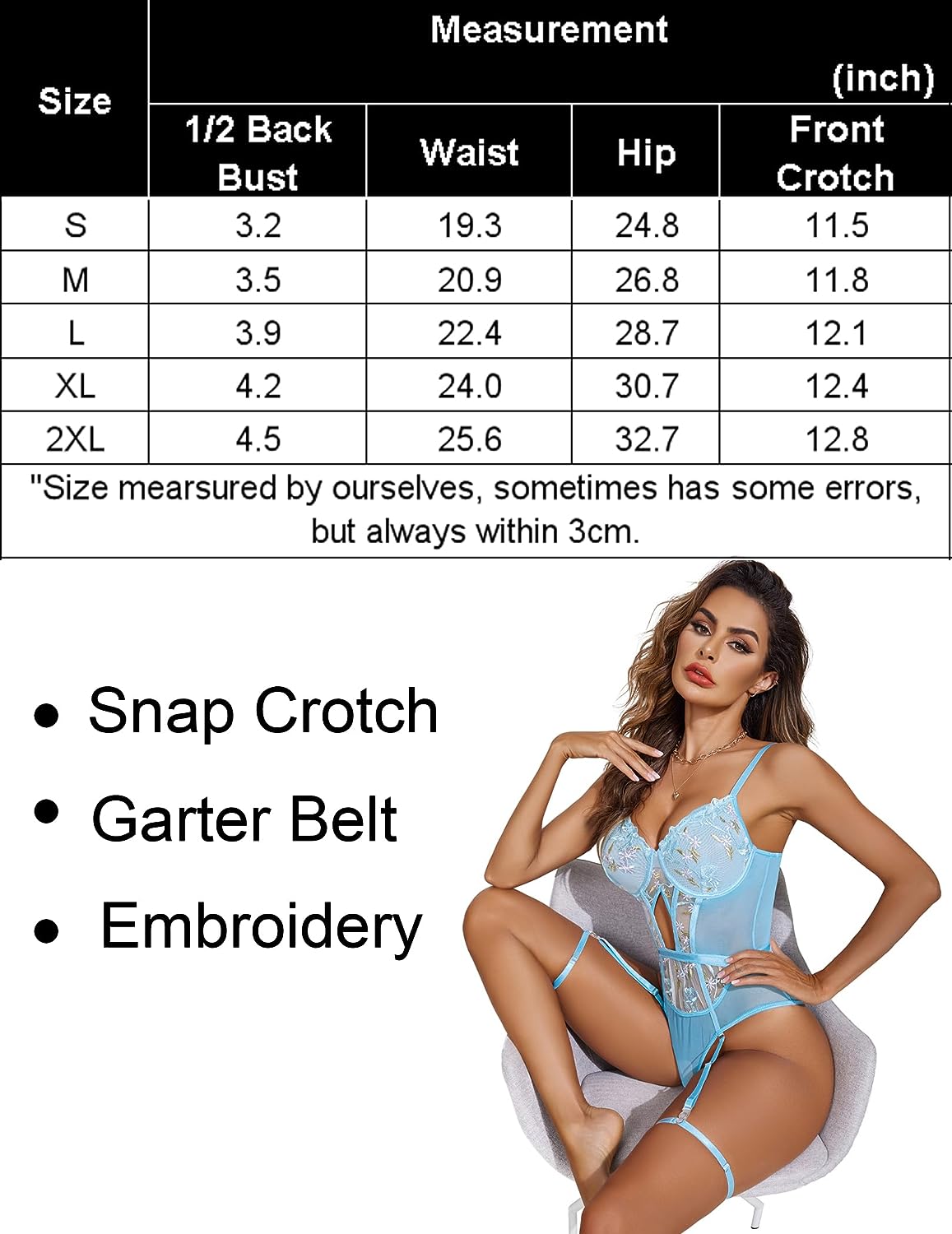 Avidlove Teddy Lingerie for Floral Embroidery Lace Up Bodysuit with Garter Belt Underwire Sleepwear